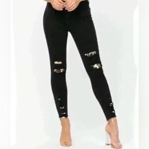 NWT Judy Blue Juliana Black Skinny Leopard Patch Jeans Sz 13/31